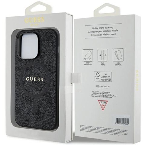 Etui Guess 4G Collection Leather Metal Logo MagSafe na iPhone 15 Pro - czarne