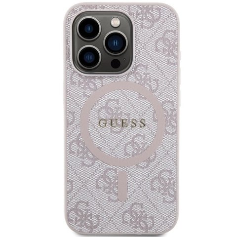 Etui Guess 4G Collection Leather Metal Logo MagSafe na iPhone 15 Pro - różowe