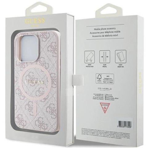 Etui Guess 4G Collection Leather Metal Logo MagSafe na iPhone 15 Pro - różowe