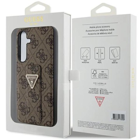Etui Guess Grip Stand 4G Triangle Strass na Samsung Galaxy S24 - brązowe