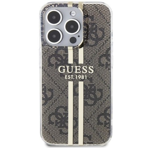 Etui Guess IML 4G Gold Stripe na iPhone 15 Pro Max - brązowe