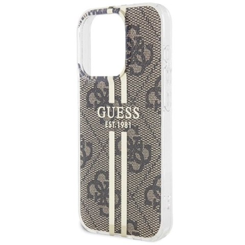 Etui Guess IML 4G Gold Stripe na iPhone 15 Pro Max - brązowe