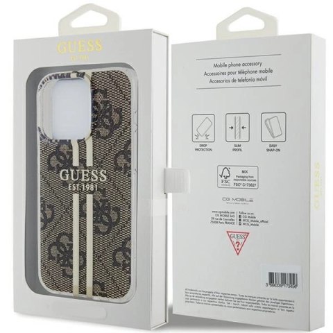 Etui Guess IML 4G Gold Stripe na iPhone 15 Pro Max - brązowe