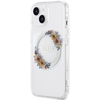 Etui Guess IML Flowers Wreatch MagSafe na iPhone 15 / 14 / 13 - przezroczyste