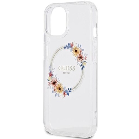 Etui Guess IML Flowers Wreatch MagSafe na iPhone 15 / 14 / 13 - przezroczyste