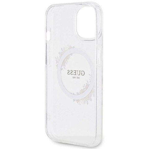 Etui Guess IML Flowers Wreatch MagSafe na iPhone 15 / 14 / 13 - przezroczyste