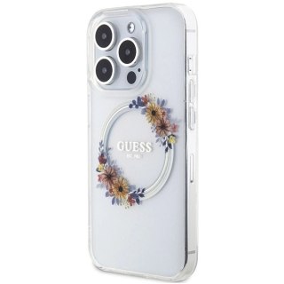 Etui Guess IML Flowers Wreatch MagSafe na iPhone 15 Pro Max - przezroczyste
