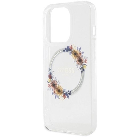 Etui Guess IML Flowers Wreatch MagSafe na iPhone 15 Pro Max - przezroczyste