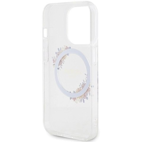 Etui Guess IML Flowers Wreatch MagSafe na iPhone 15 Pro Max - przezroczyste