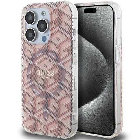 Etui Guess IML GCube MagSafe na iPhone 15 Pro Max - różowe