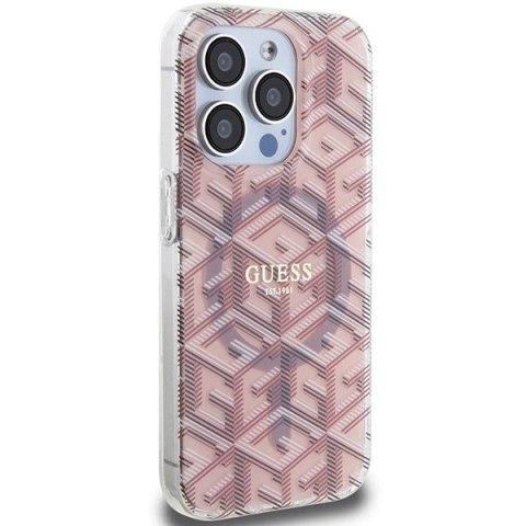 Etui Guess IML GCube MagSafe na iPhone 15 Pro - różowe