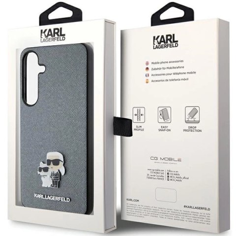 Etui Karl Lagerfeld Saffiano Karl&Choupette Metal Pin na Samsung Galaxy S24+ - szare Etui Karl Lagerfeld Saffiano Karl&Choupette Metal Pin na Samsung Galaxy S24+ - szare