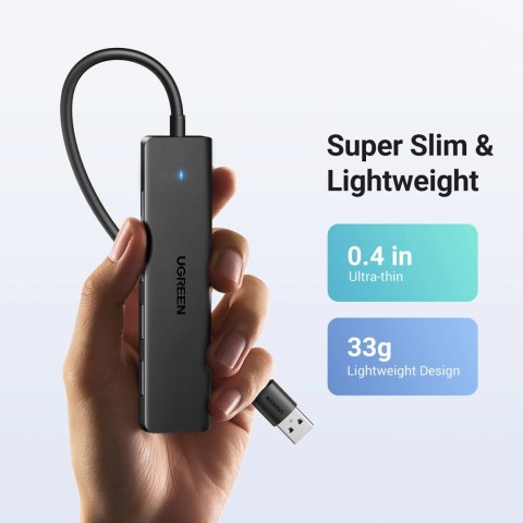 HUB Ugreen CM219 25851 z 4 portami USB-A 3.0 i kablem USB-A 3.0 15cm - czarny