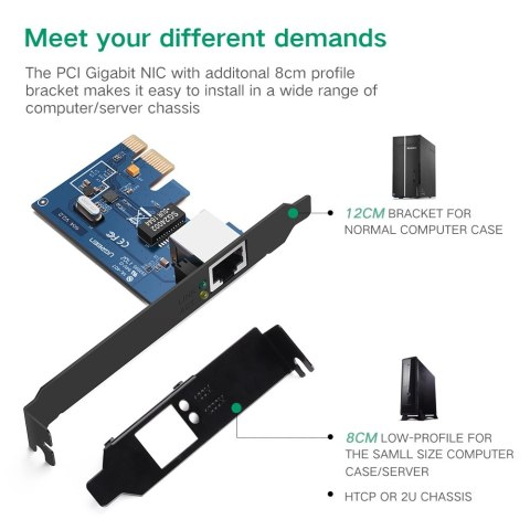 Karta sieciowa Ugreen US230 Gigabit 10/100/1000Mbps PCI-E - czarna