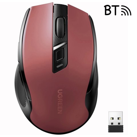 Mysz optyczna Ugreen MU006 bezprzewodowa USB 2.4GHz / Bluetooth 5.0 4000 DPI - czerwona Mysz optyczna Ugreen MU006 bezprzewodowa USB 2.4GHz / Bluetooth 5.0 4000 DPI - czerwona