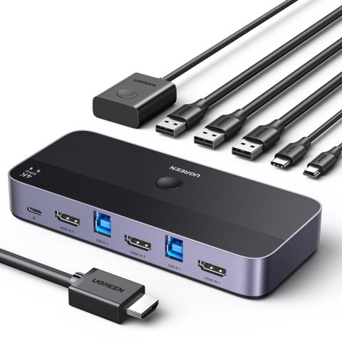 Przełącznik KVM Ugreen CM664 HDMI switch 2w1 - czarny Przełącznik KVM Ugreen CM664 HDMI switch 2w1 - czarny