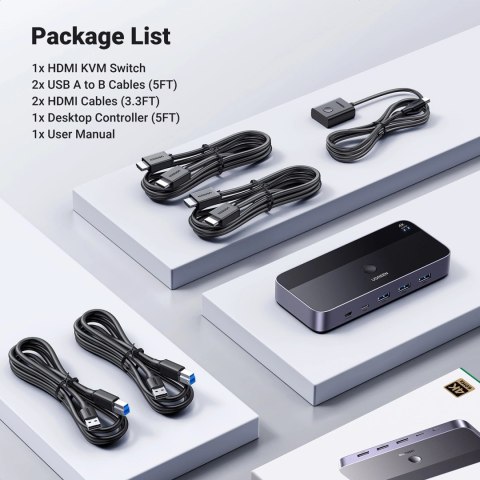 Przełącznik KVM Ugreen CM664 HDMI switch 2w1 - czarny Przełącznik KVM Ugreen CM664 HDMI switch 2w1 - czarny