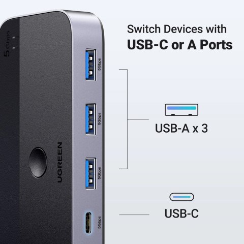 Przełącznik switch Ugreen CM662 USB 3.0 switch 2-in-4 + 2x kabel USB-A - czarny Przełącznik switch Ugreen CM662 USB 3.0 switch 2-in-4 + 2x kabel USB-A - czarny