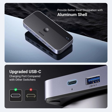 Przełącznik switch Ugreen CM662 USB 3.0 switch 2-in-4 + 2x kabel USB-A - czarny Przełącznik switch Ugreen CM662 USB 3.0 switch 2-in-4 + 2x kabel USB-A - czarny