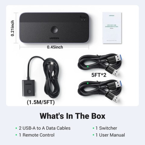 Przełącznik switch Ugreen CM662 USB 3.0 switch 2-in-4 + 2x kabel USB-A - czarny Przełącznik switch Ugreen CM662 USB 3.0 switch 2-in-4 + 2x kabel USB-A - czarny