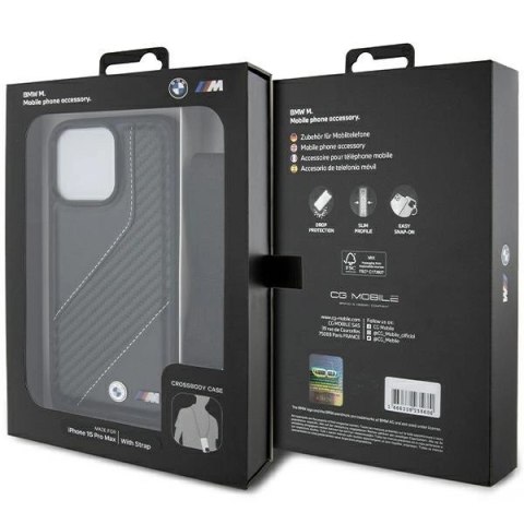 Etui BMW M Edition Carbon Stripe & Strap na iPhone 15 Pro - czarne Etui BMW M Edition Carbon Stripe & Strap na iPhone 15 Pro - czarne