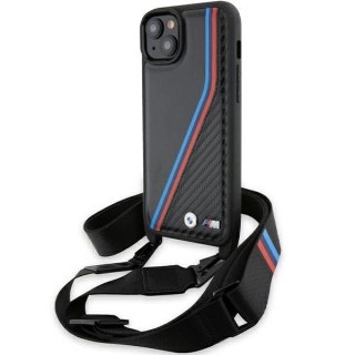 Etui BMW M Edition Carbon Tricolor Lines & Strap na iPhone 15 / 14 / 13 - czarne