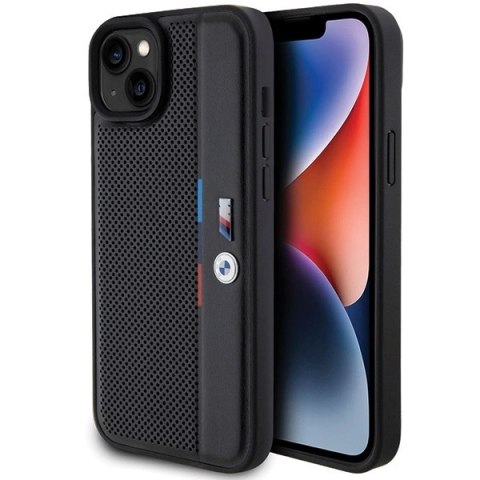 Etui BMW Perforated Tricolor Line na iPhone 15 Plus / 14 Plus - czarne Etui BMW Perforated Tricolor Line na iPhone 15 Plus / 14 Plus - czarne