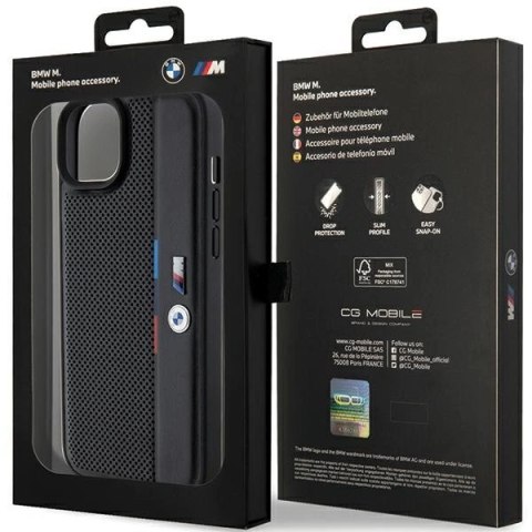 Etui BMW Perforated Tricolor Line na iPhone 15 Plus / 14 Plus - czarne Etui BMW Perforated Tricolor Line na iPhone 15 Plus / 14 Plus - czarne