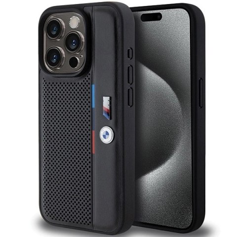 Etui BMW Perforated Tricolor Line na iPhone 15 Pro Max - czarne Etui BMW Perforated Tricolor Line na iPhone 15 Pro Max - czarne