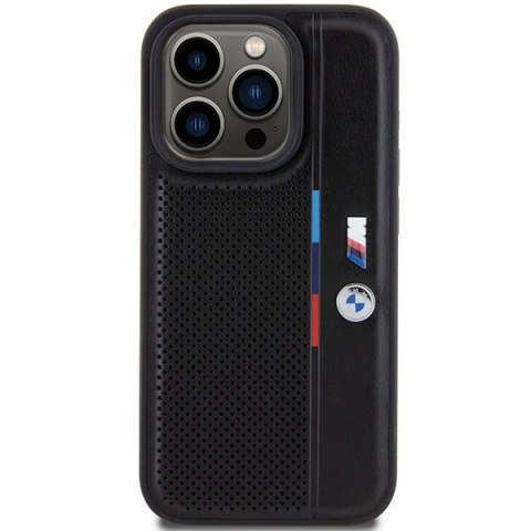 Etui BMW Perforated Tricolor Line na iPhone 15 Pro Max - czarne Etui BMW Perforated Tricolor Line na iPhone 15 Pro Max - czarne