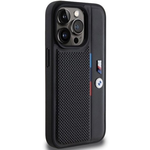 Etui BMW Perforated Tricolor Line na iPhone 15 Pro Max - czarne Etui BMW Perforated Tricolor Line na iPhone 15 Pro Max - czarne