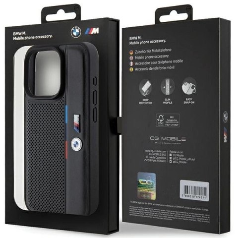 Etui BMW Perforated Tricolor Line na iPhone 15 Pro Max - czarne Etui BMW Perforated Tricolor Line na iPhone 15 Pro Max - czarne