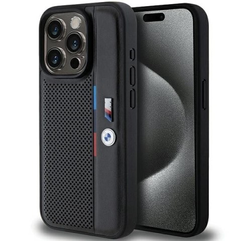 Etui BMW Perforated Tricolor Line na iPhone 15 Pro - czarne Etui BMW Perforated Tricolor Line na iPhone 15 Pro - czarne