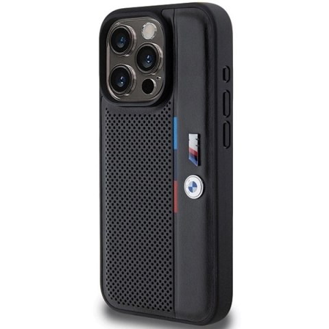 Etui BMW Perforated Tricolor Line na iPhone 15 Pro - czarne Etui BMW Perforated Tricolor Line na iPhone 15 Pro - czarne