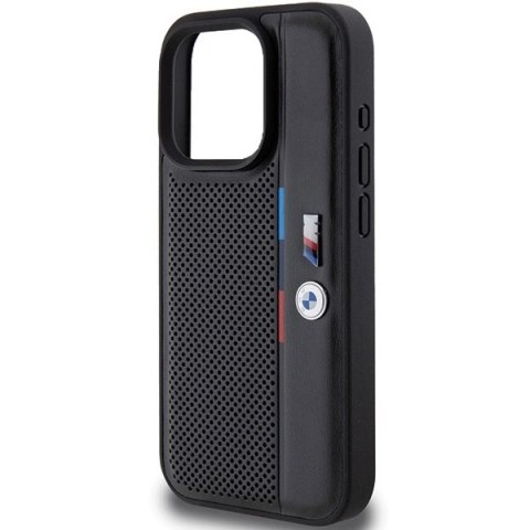 Etui BMW Perforated Tricolor Line na iPhone 15 Pro - czarne Etui BMW Perforated Tricolor Line na iPhone 15 Pro - czarne
