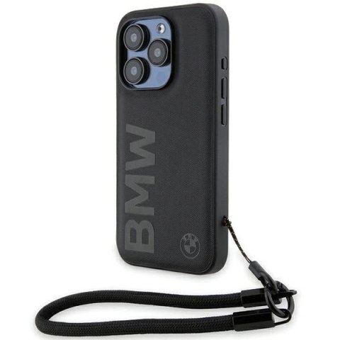 Etui BMW Signature Leather Wordmark Cord na iPhone 15 Pro - czarne Etui BMW Signature Leather Wordmark Cord na iPhone 15 Pro - czarne