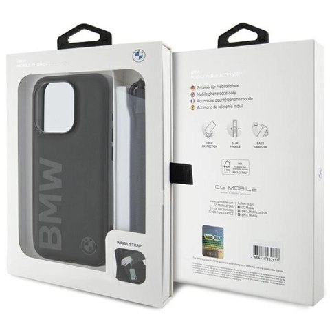 Etui BMW Signature Leather Wordmark Cord na iPhone 15 Pro - czarne Etui BMW Signature Leather Wordmark Cord na iPhone 15 Pro - czarne
