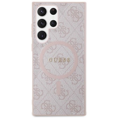Etui Guess 4G Collection Leather Metal Logo MagSafe na Samsung Galaxy S24 Ultra - różowe