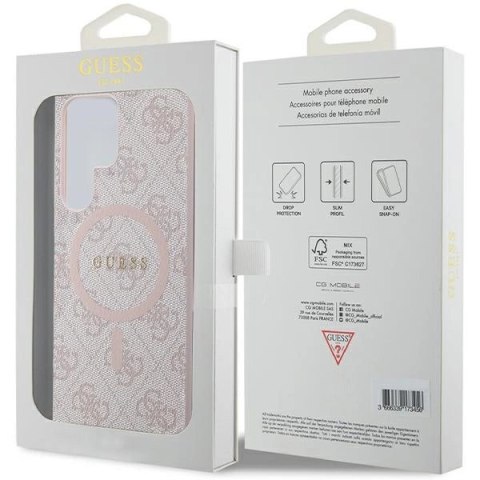 Etui Guess 4G Collection Leather Metal Logo MagSafe na Samsung Galaxy S24 Ultra - różowe