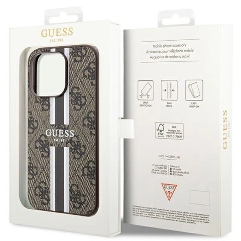 Etui Guess 4G Printed Stripes MagSafe na iPhone 15 Pro - brązowe