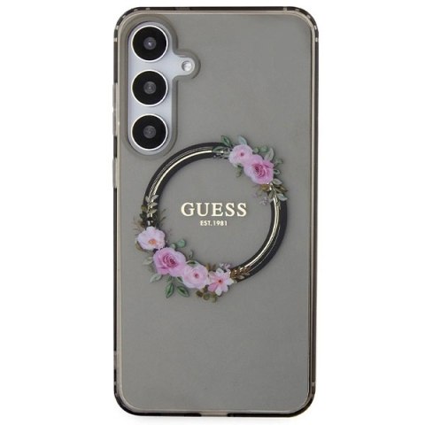 Etui Guess IML Flowers Wreath MagSafe na Samsung Galaxy S24+ - czarne