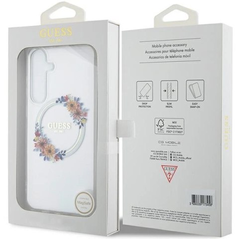 Etui Guess IML Flowers Wreath MagSafe na Samsung Galaxy S24+ - przezroczyste