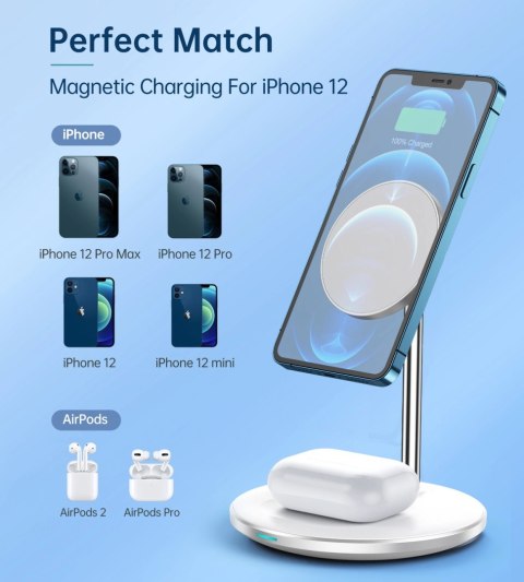 Ładowarka bezprzewodowa 2w1 Choetech T581-F MagSafe / Qi + kabel USB-C - biała Ładowarka bezprzewodowa 2w1 Choetech T581-F MagSafe / Qi + kabel USB-C - biała
