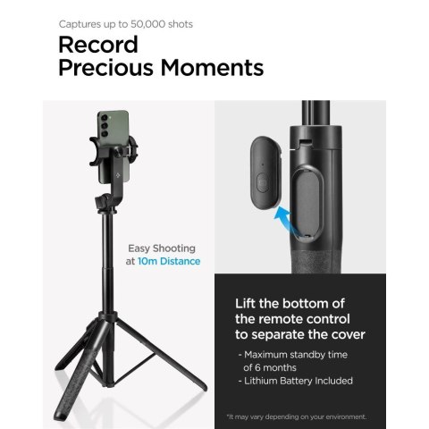 Selfie stick Bluetooth Spigen S560W z tripodem - czarny Selfie stick Bluetooth Spigen S560W z tripodem - czarny