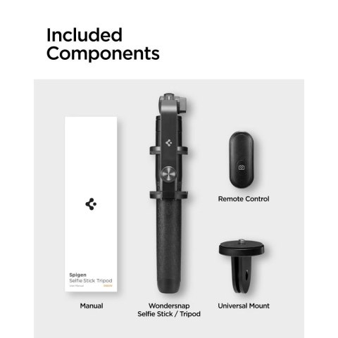 Selfie stick Bluetooth Spigen S560W z tripodem - czarny Selfie stick Bluetooth Spigen S560W z tripodem - czarny