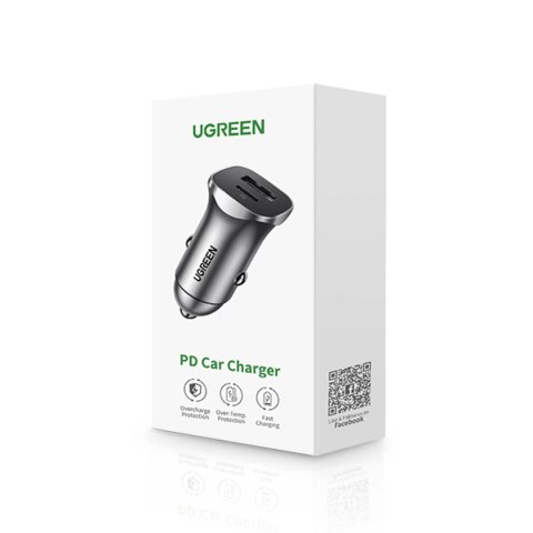Ugreen szybka ładowarka samochodowa USB-A / USB-C 30W PD PPS szara (CD130) Ugreen szybka ładowarka samochodowa USB-A / USB-C 30W PD PPS szara (CD130)
