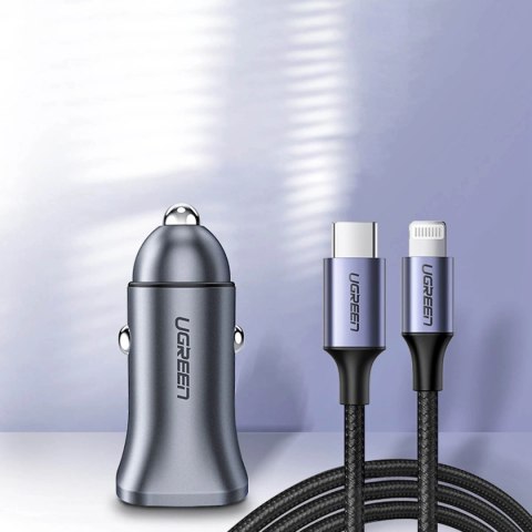 Ugreen szybka ładowarka samochodowa USB-A / USB-C 30W PD PPS szara (CD130) Ugreen szybka ładowarka samochodowa USB-A / USB-C 30W PD PPS szara (CD130)
