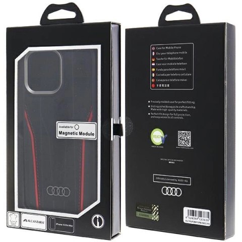 Etui Audi Genuine Leather z MagSafe na iPhone 15 Pro Max - czarno-czerwone Etui Audi Genuine Leather z MagSafe na iPhone 15 Pro Max - czarno-czerwone