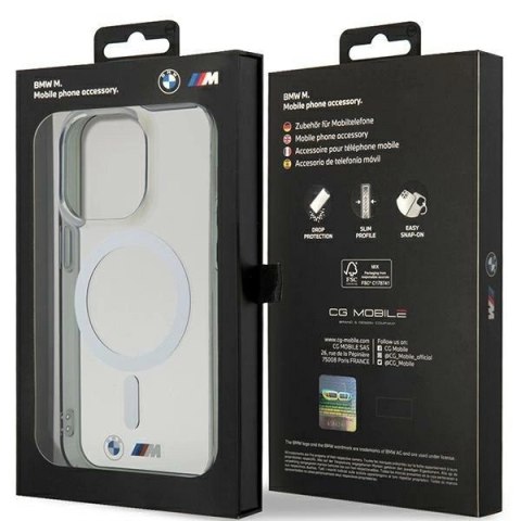 Etui BMW Silver Ring MagSafe na iPhone 15 Pro - przezroczyste Etui BMW Silver Ring MagSafe na iPhone 15 Pro - przezroczyste