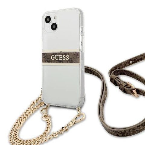 Etui Guess 4G Brown Strap Gold Chain na iPhone 13 mini - przezroczyste Etui Guess 4G Brown Strap Gold Chain na iPhone 13 mini - przezroczyste
